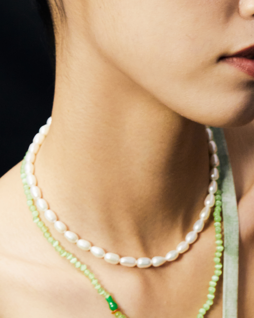 타원 진주 목걸이 Oval pearl necklace